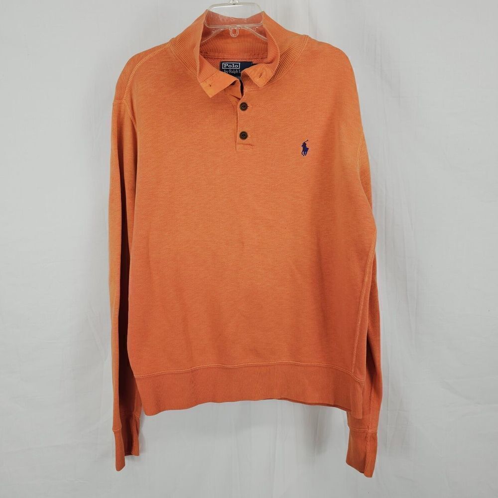 Vintage Polo Ralph Lauren Orange 1/4 Button Up Crewneck Size Large Pullover